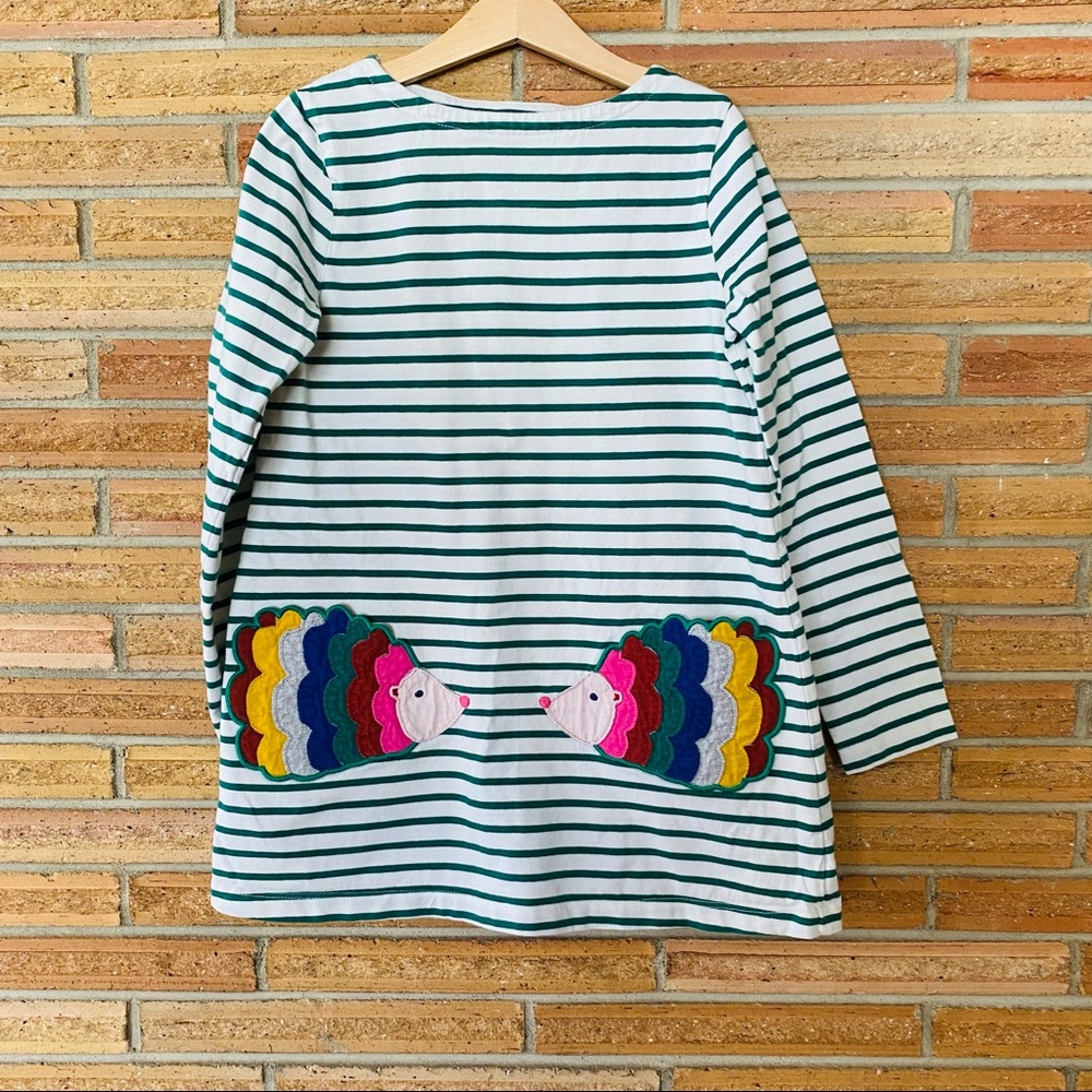 Mini Boden hedgehog green striped tunic size 9-10